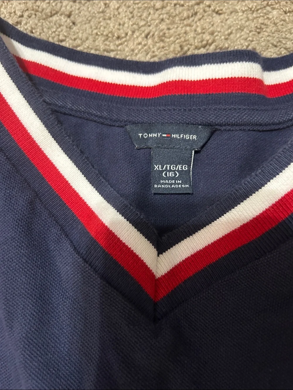 Tommy Hilfiger Navy Dress with Red & White Stripe V-Neck